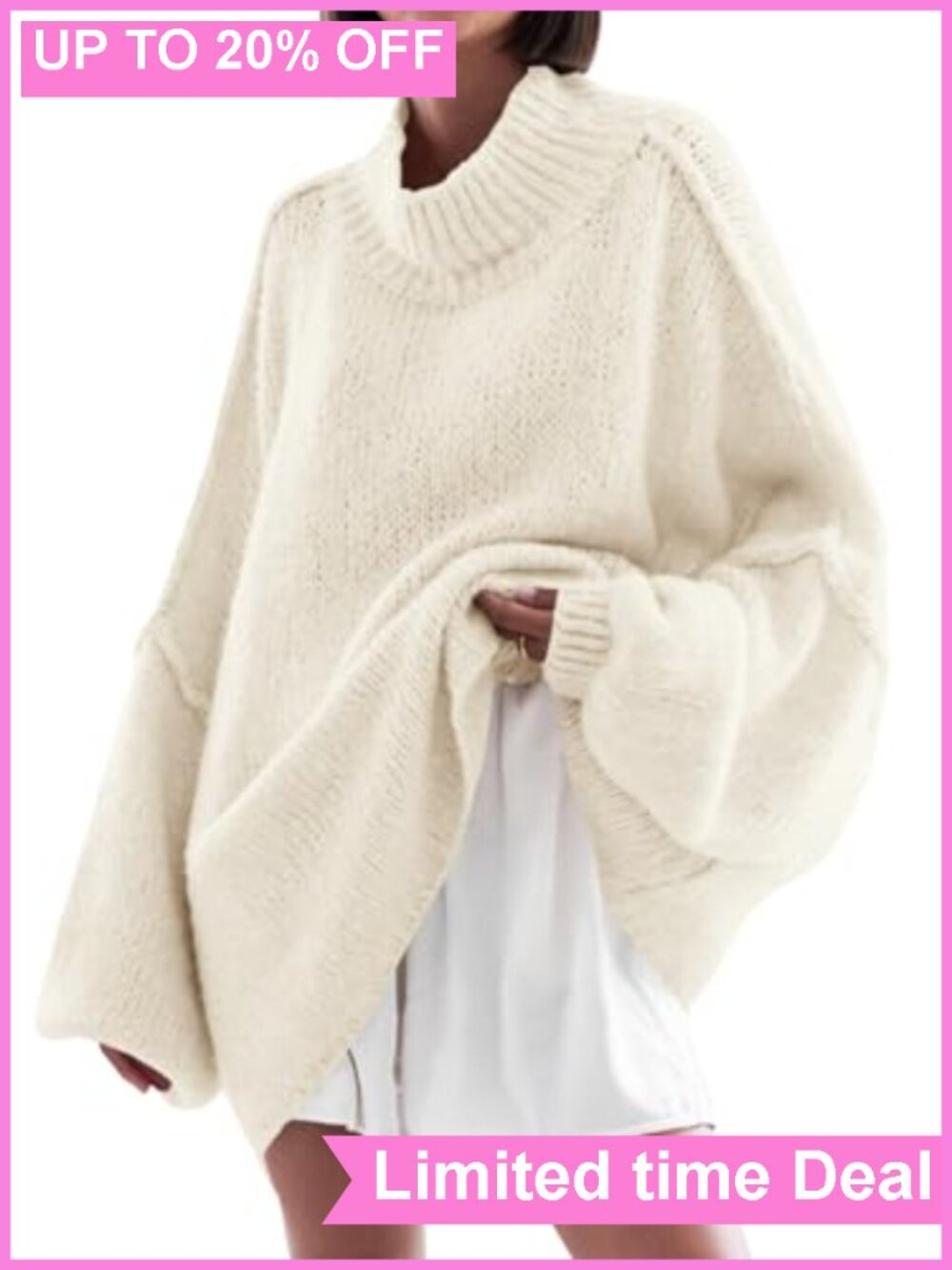 Oversized Mock Neck Tunic Sweater Women's Chunky Ribbed Knit Pullover